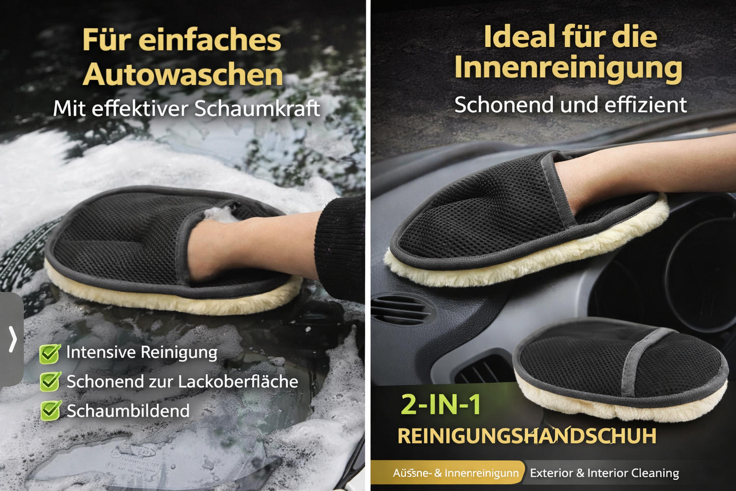 2-in-1 Reinigungshandschuh – Perfekt für Auto Außen & Innen