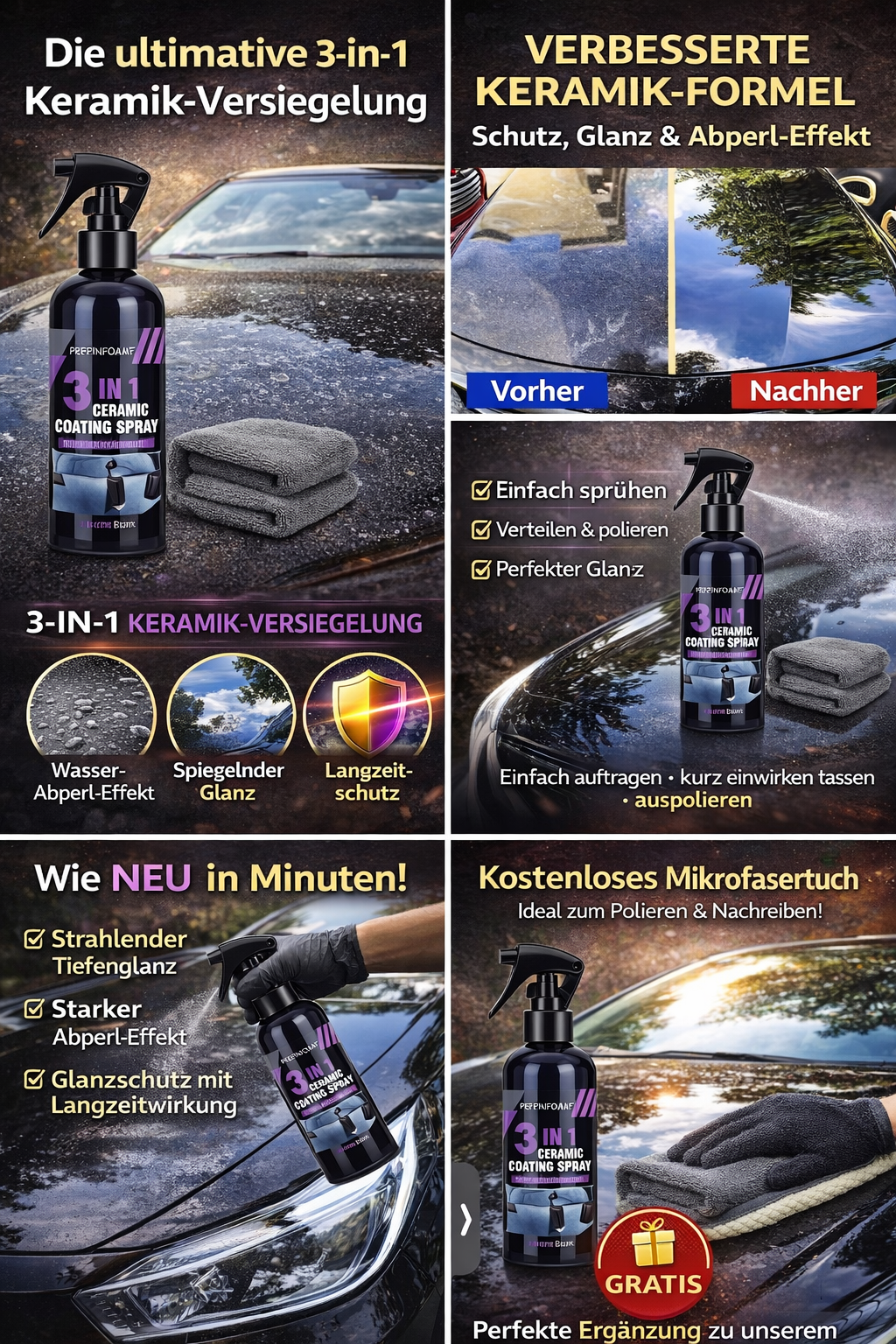 3-in-1 Keramik Versiegelung – Extrem Glanz & Wasserabweisender Schutz für dein Auto